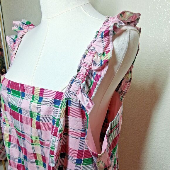 Torrid Plaid Green & Pink Poplin Tiered Ruffle Strap Summer Dress Size 3X - Picture 5 of 9